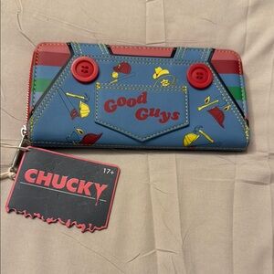 Loungefly Blue Chucky Wallet with Red and Yellow Accents